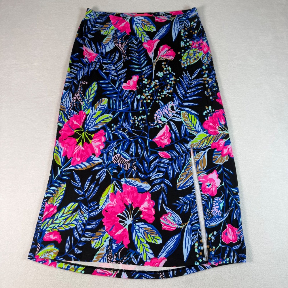 Lilly Pulitzer Cory Midi Skirt Onyx Jaguar Jungle Medium Rsort